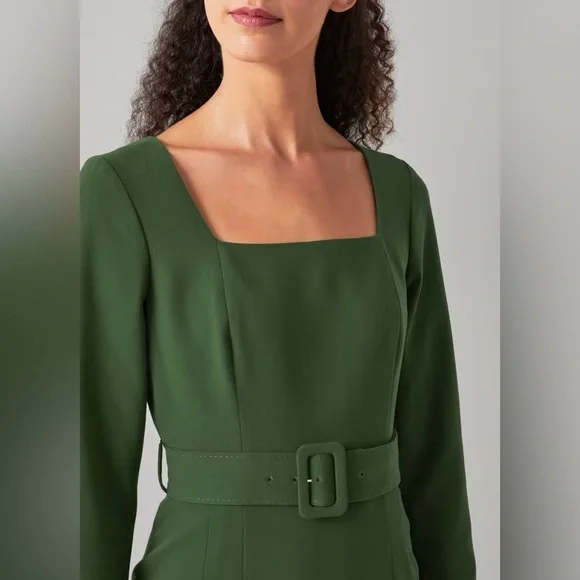 L.K. Bennett Carrington Green Recycled Polyester Blend Square Neck Dress - Picture 2 of 16
